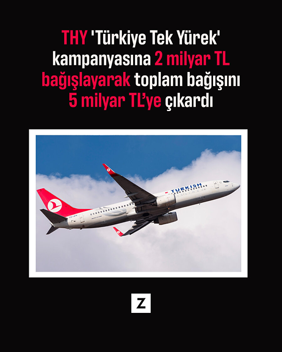THY depremzedelere 5 milyar TL bağışladı