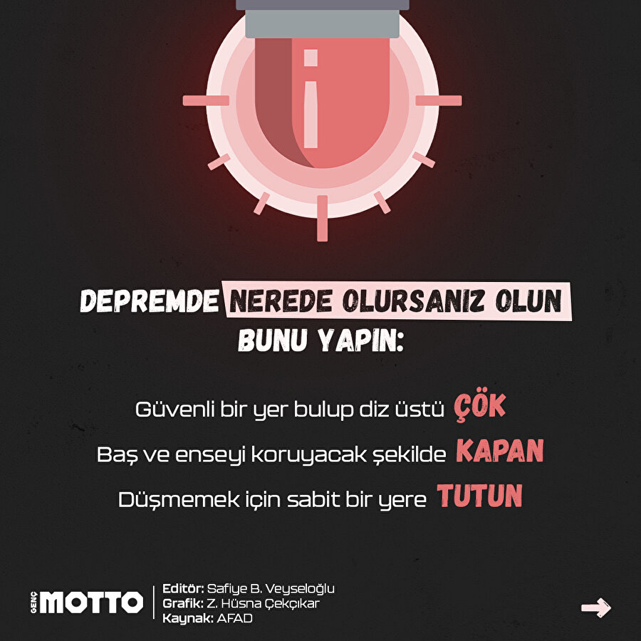 Depremde nerede olursanız olun bunu yapın: Çök, kapan, tutun