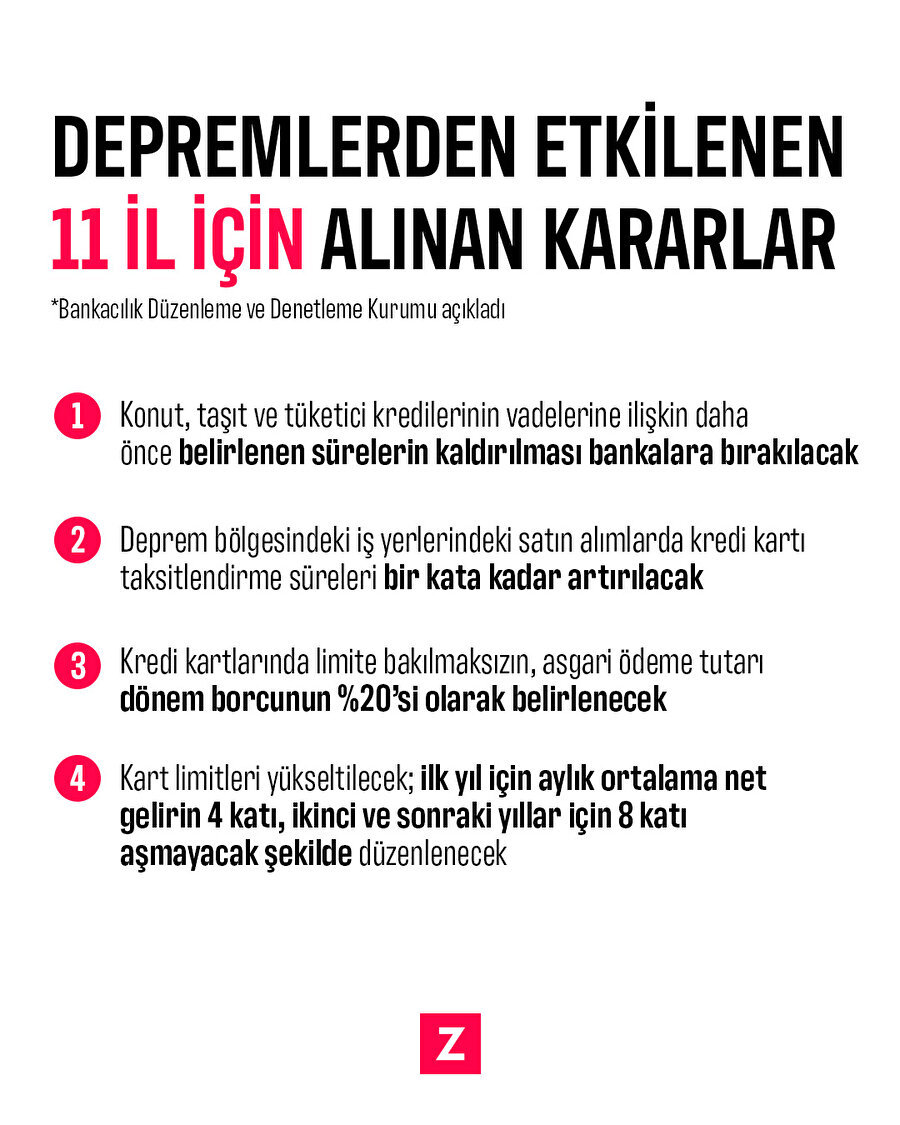 BDDK'nin depremlerden etkilenen 11 il için aldığı kararlar