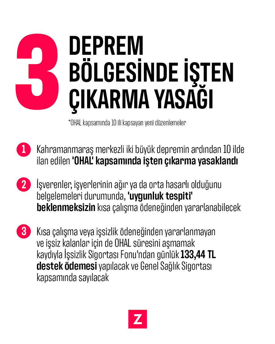 Deprem bölgesinde işten çıkarma yasağı