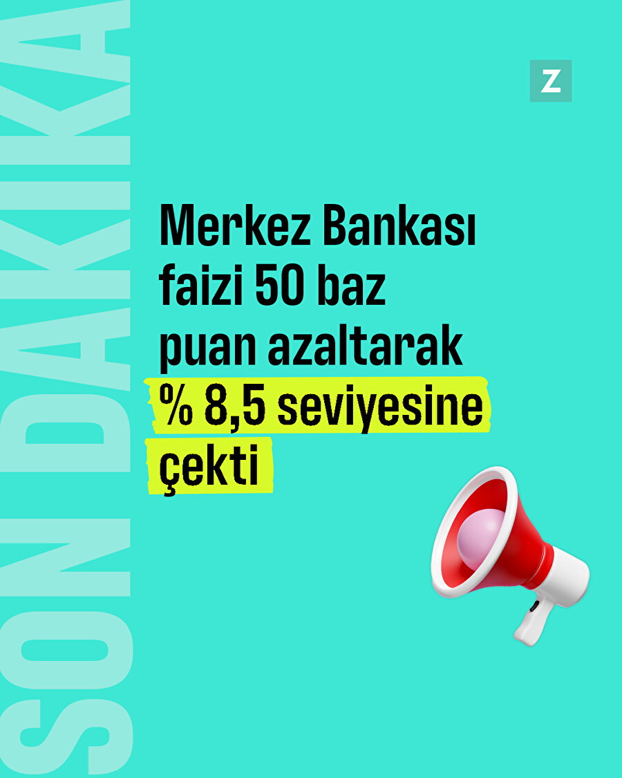Merkez Bankası faizi 50 baz puan azaltarak %8,5 seviyesine çekti