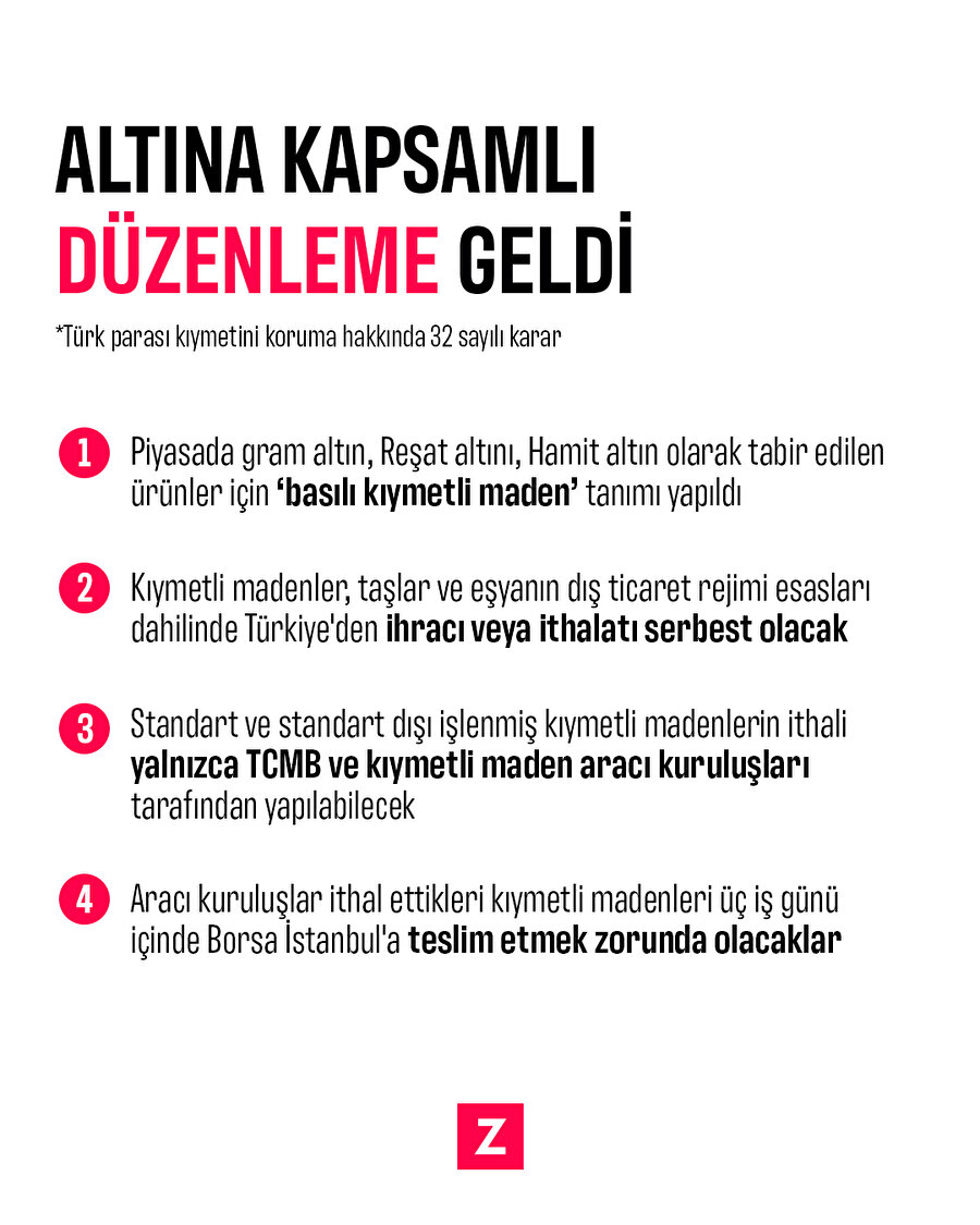 Altına kapsamlı düzenleme geldi