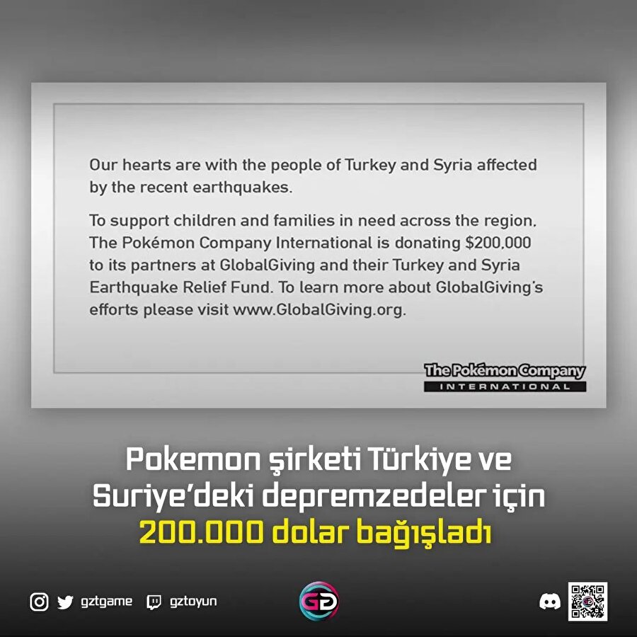 Pokemon şirketi deprem bölgesi için 200.000 dolar bağışladı