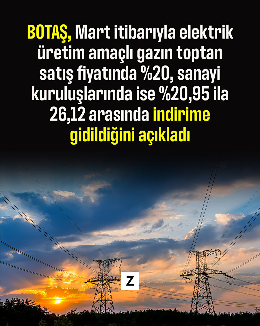 BOTAŞ, sanayi gazında indirime gitti