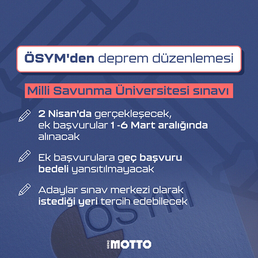 Ösym'den deprem düzenlemesi