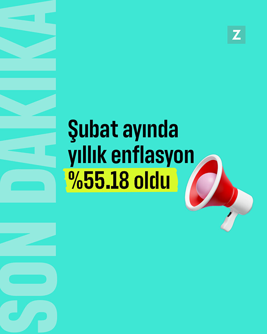 Şubat ayında yıllık enflasyon %55.18 oldu