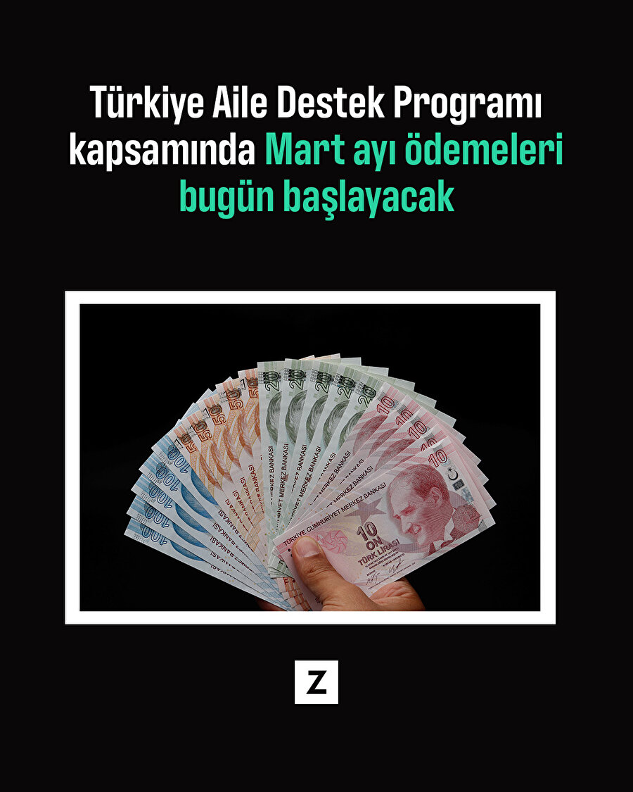 Türkiye Aile Destek Programı kapsamında Mart ayı ödemelerinin bugün başlayacak