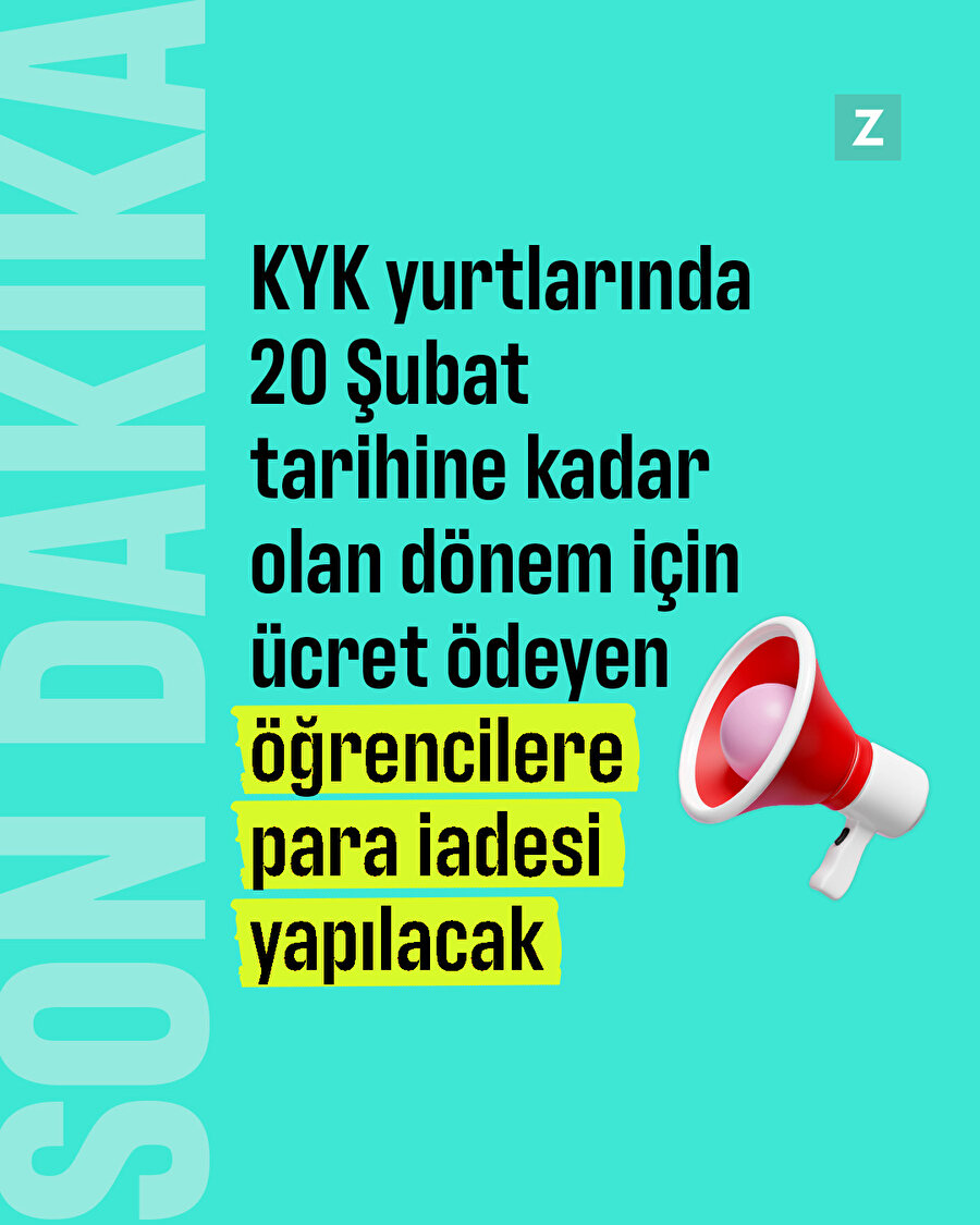 KYK yurtlarında 20 Şubat tarihine kadar olan dönem için ücret ödeyen öğrencilere para iadesi yapılacak