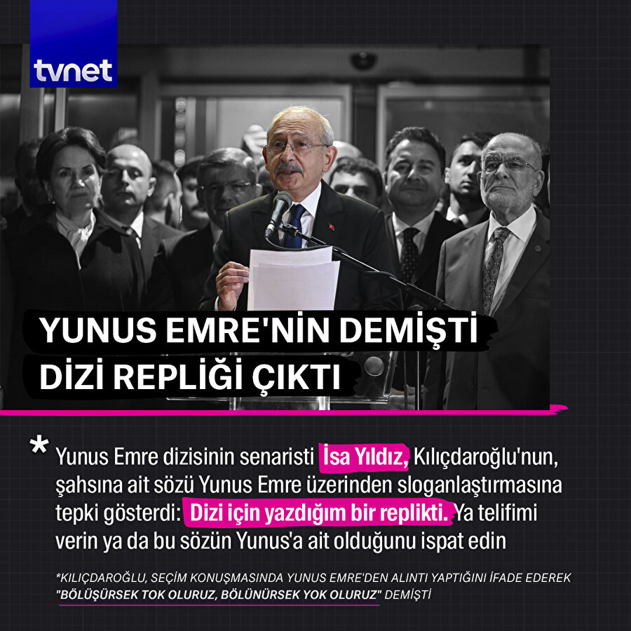 Kılıçdaroğlu'nun Yunus Emre'nin diye söylediği söz, dizi repliği çıktı