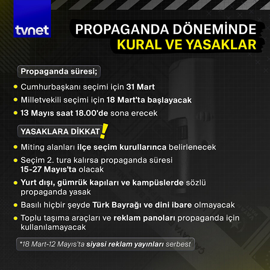 YSK'dan seçim propaganda dönemi yasaklarını açıkladı