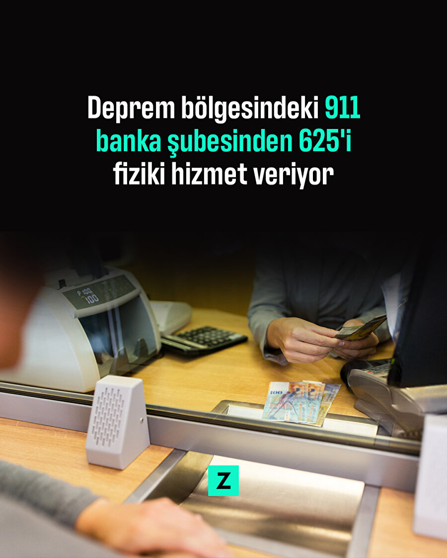 Deprem bölgesindeki 911 banka şubesinden 625'i fiziki hizmet veriyor
