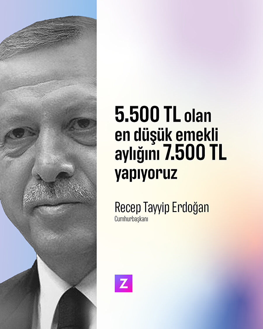 Erdoğan: 5.500 TL olan en düşük emekli aylığını 7.500 TL yapıyoruz