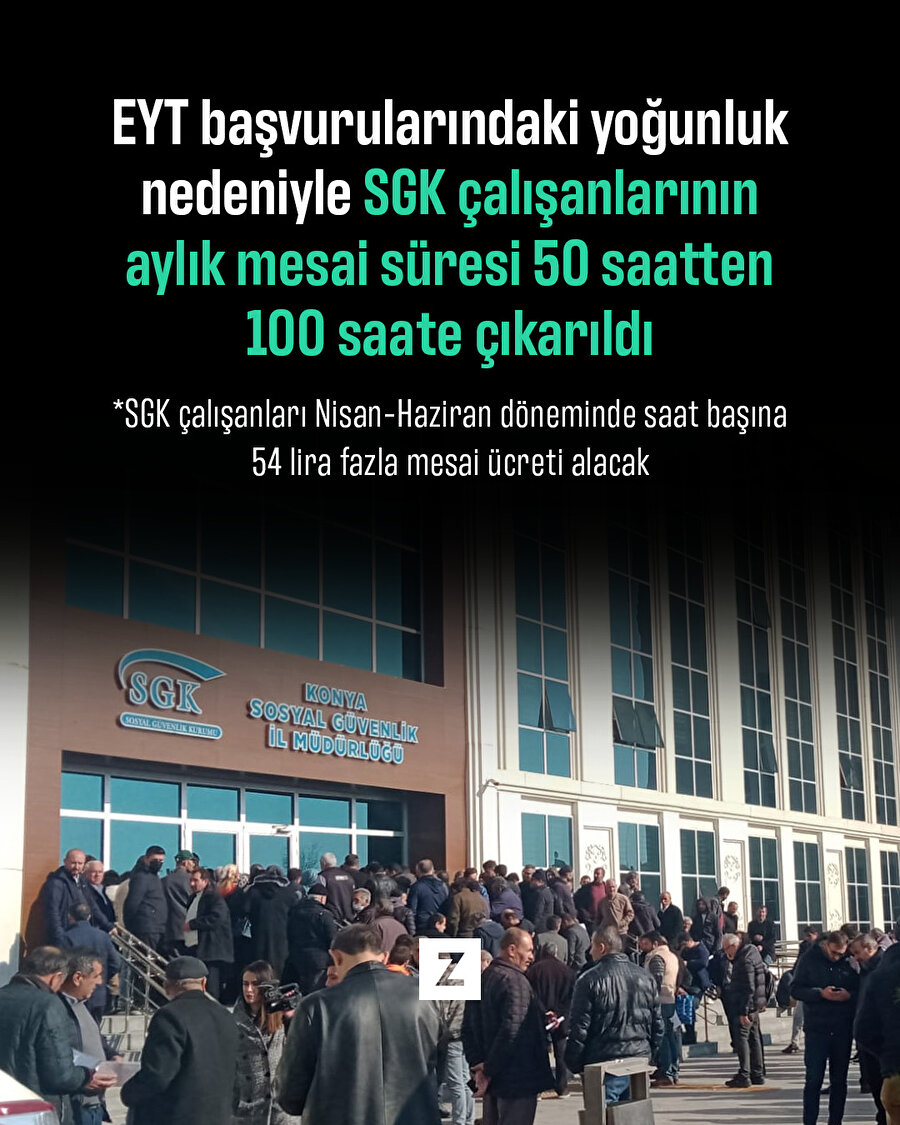 SGK çalışanlarının aylık fazla mesai süresi 50 saatten 100 saate çıkarıldı