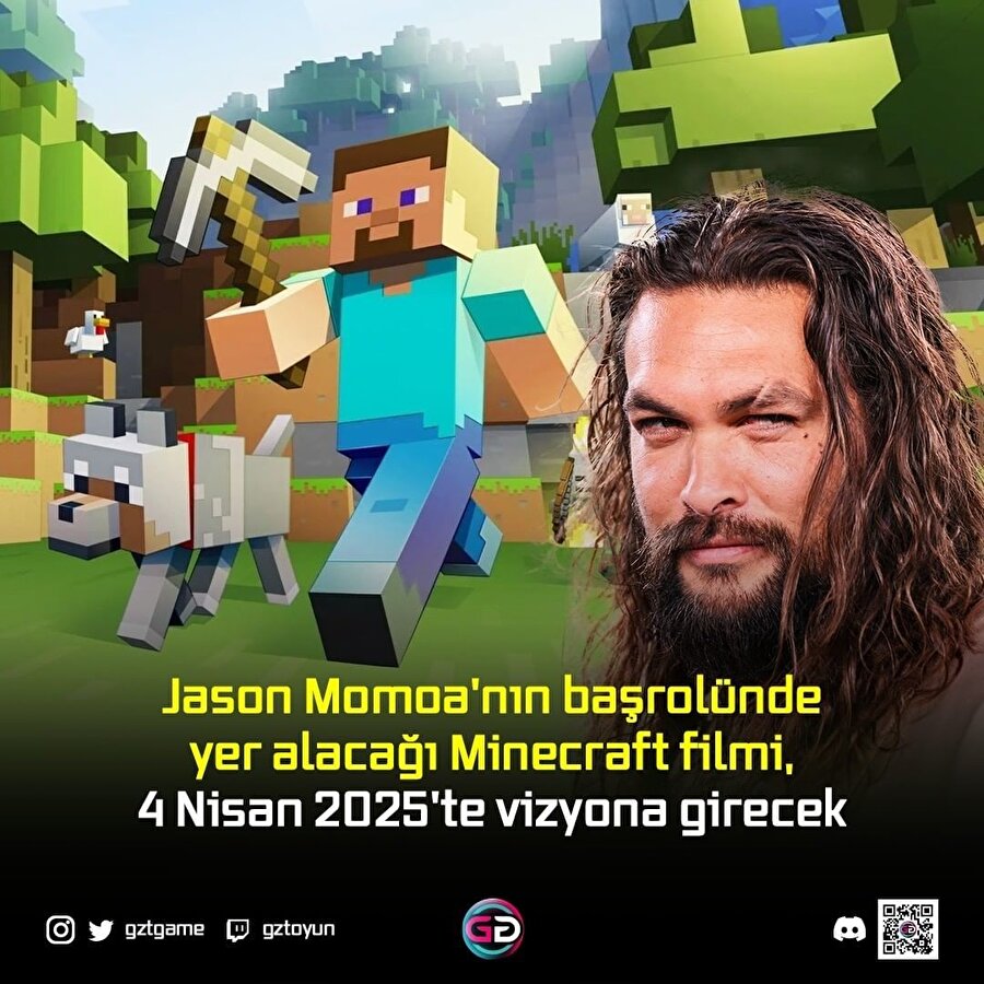 Jason Momoa'nın başrolünde yer alacağı Minecraft filmi ,4 Nisan 2025'te vizyona girecek