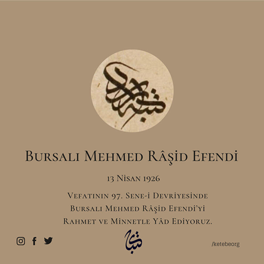 Vefatının 97. Sene-i Devriyesinde Bursalı Mehmed Râşid Efendi’yi Rahmet ve Minnetle Yâd Ediyoruz.