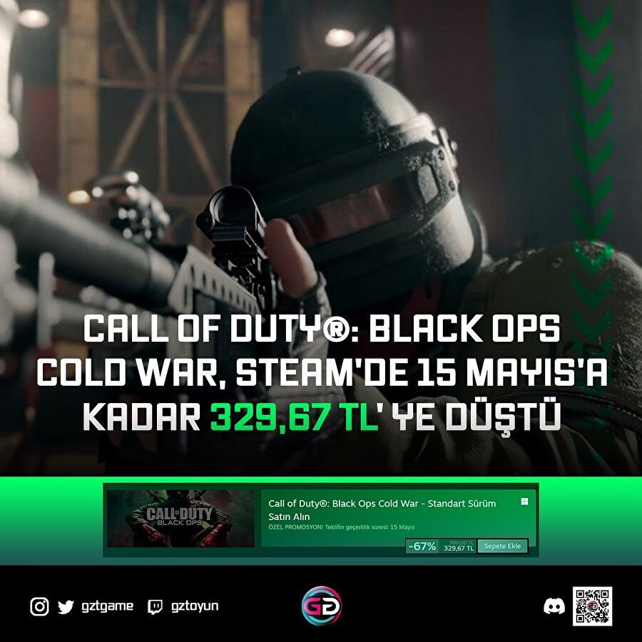 Call of Duty®: Black Ops Cold War, Steam'de 15 Mayıs'a kadar 329,67 TL' ye düştü