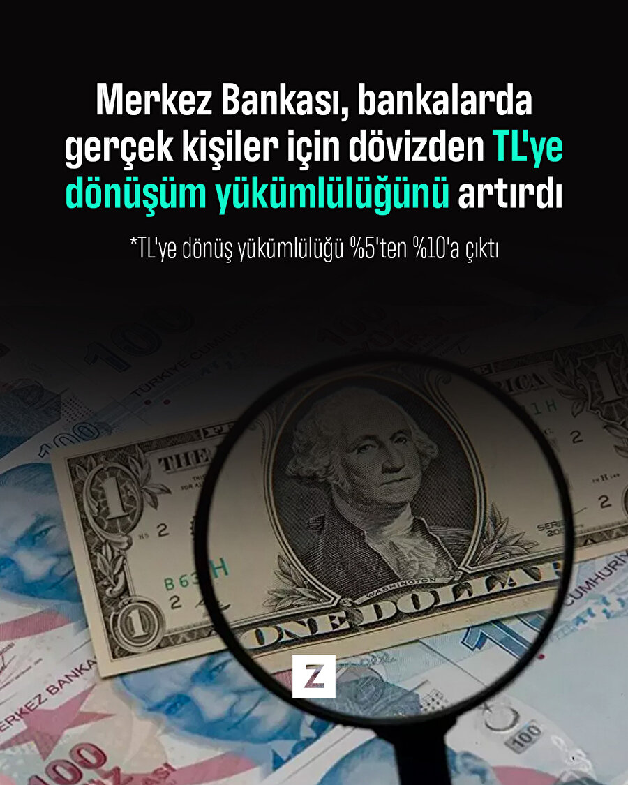Merkez Bankası, bankalarda dövizden TL'ye dönüşüm yükümlülüğünü artırdı