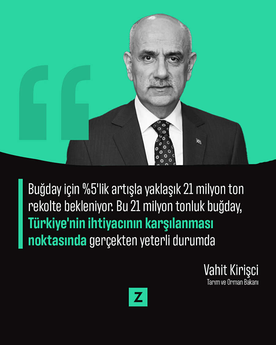 Buğdayda beklenen 21 milyon ton rekolte Türkiye'nin ihtiyacı için yeterli