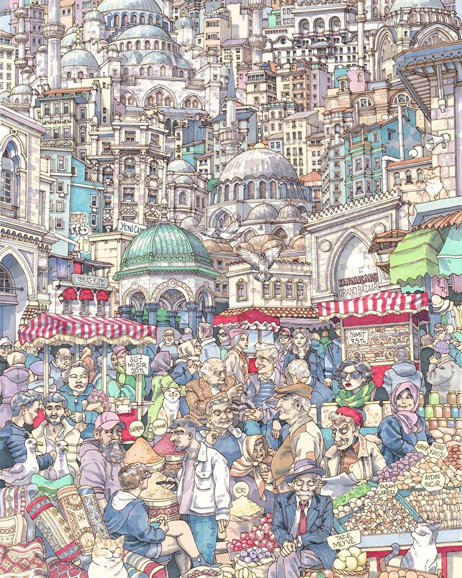 Ünlü illüstrasyon sanatçısının gözünden Kapalı Çarşı ve Fatih! 