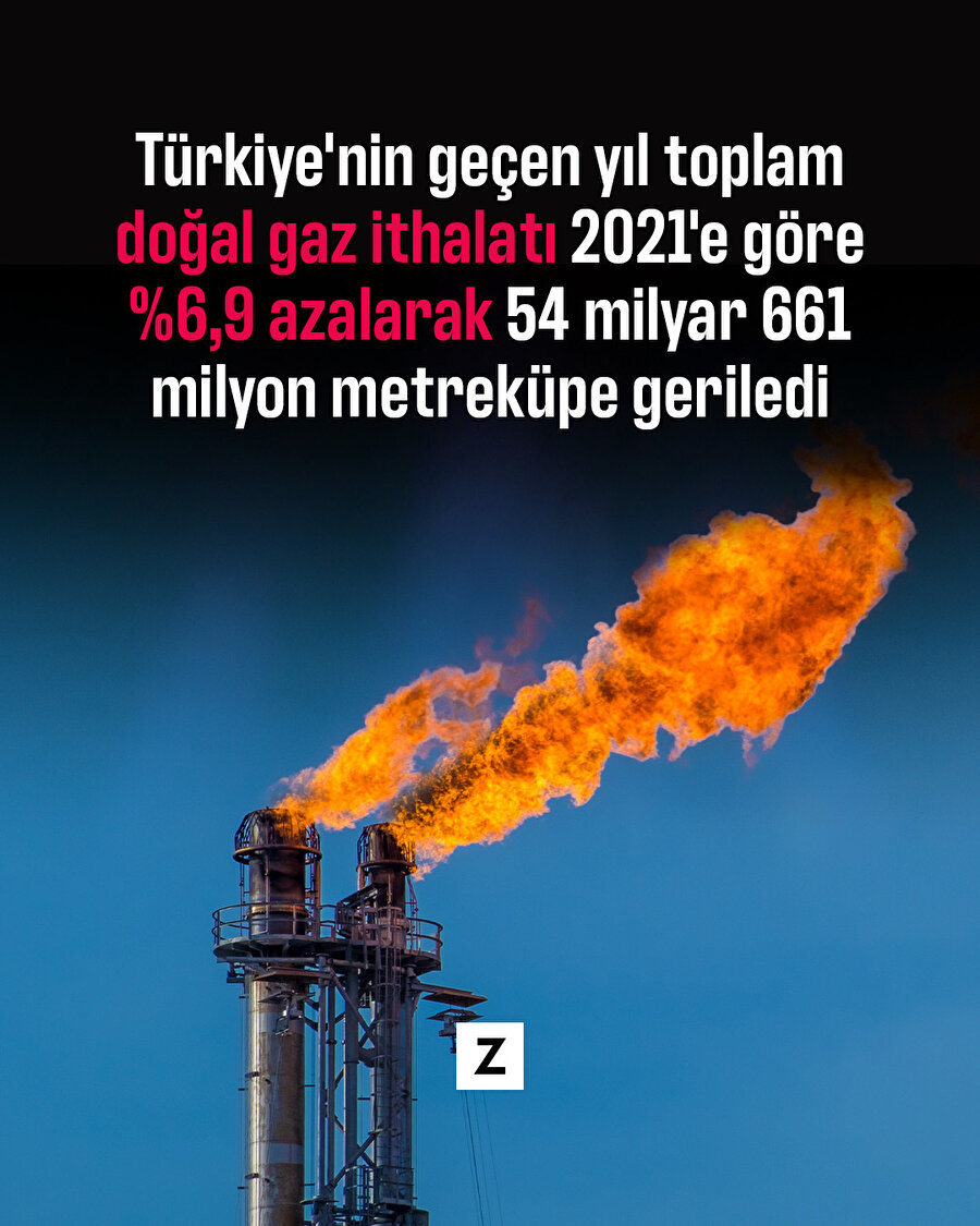 Türkiye'nin doğal gaz ithalatı 2022'de %6,9 azaldı