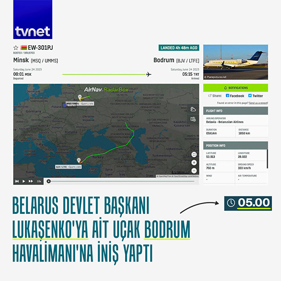 Lukaşenko Bodrum Havalimanı'na indi