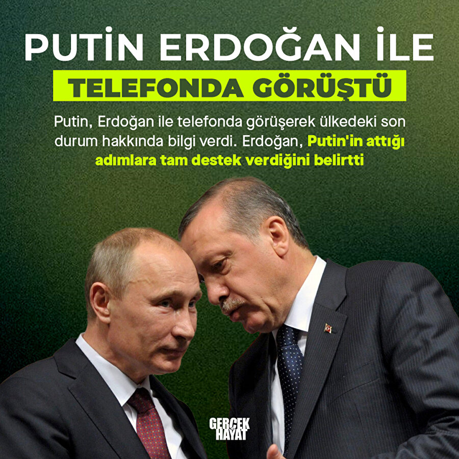 Erdoğan'dan Putin'e tam destek