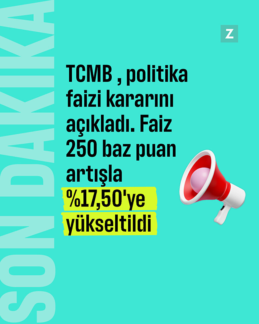 Merkez Bankası, faizi 250 baz puan artırdı