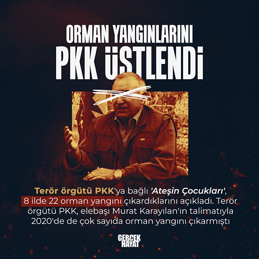 Terör örgütü PKK, orman yangınlarını üstlendi