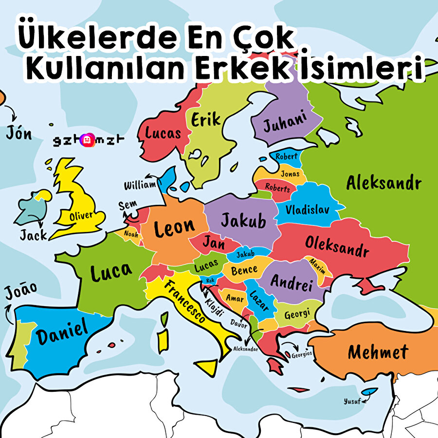 Ülkelerin en çok kullandığı erkek isimleri