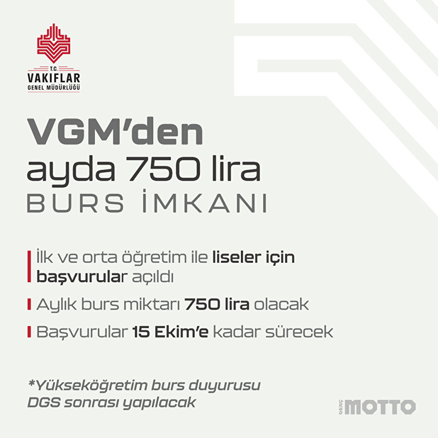 Vakıflar Genel Müdürlüğünden 2023-2024 burs duyurusu
