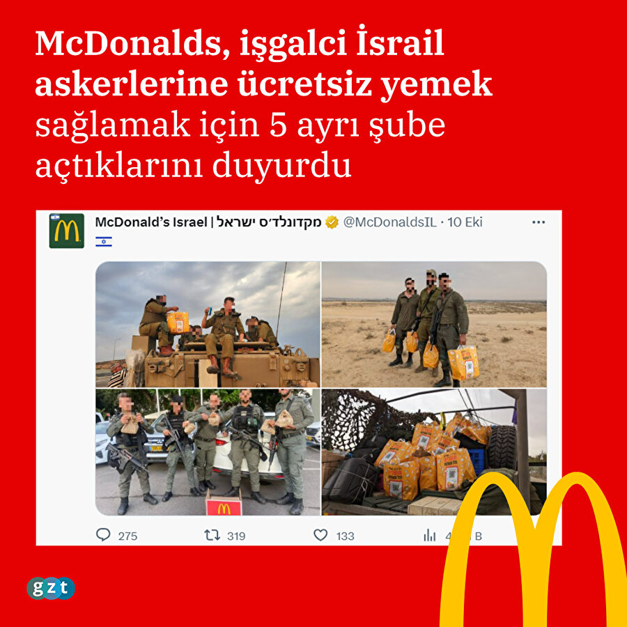 McDonald’s İsrail askerlerine bedava hamburger dağıtıyor