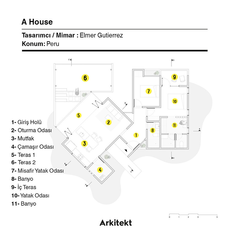 Vaziyet planında açılı yerleşen kütle