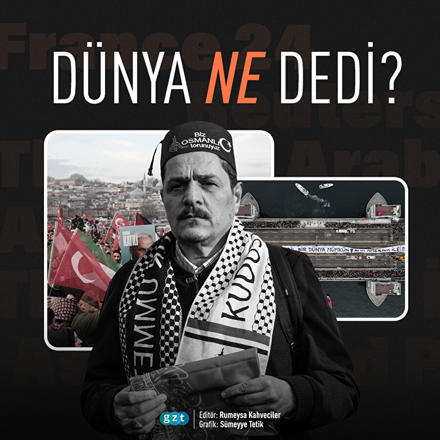 İstanbul'daki "Şehitlerimize Rahmet, Gazze'ye destek" mitingi dünya manşetlerinde