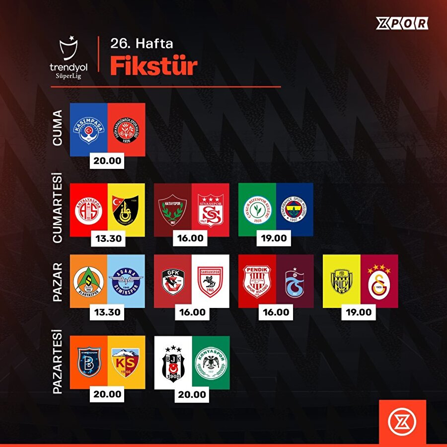 Süper Lig'de 26. hafta fikstürü
