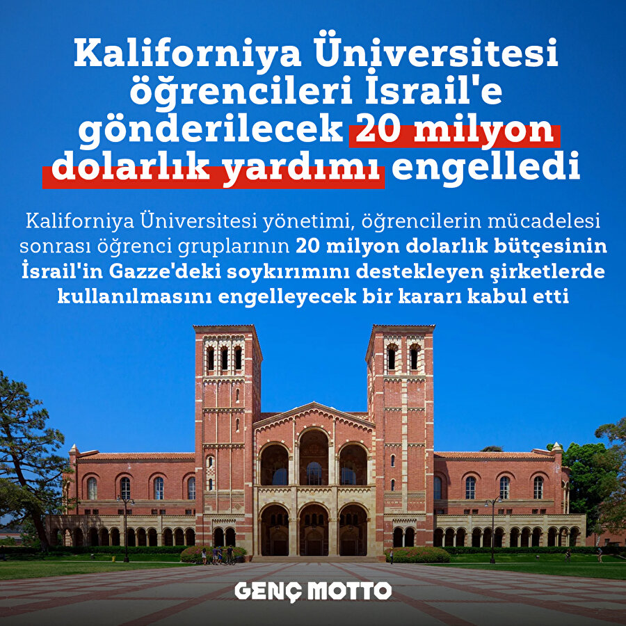 Kaliforniya Üniversitesi öğrencileri İsrail'e gönderilecek 20 milyon dolarlık yardımı engelledi