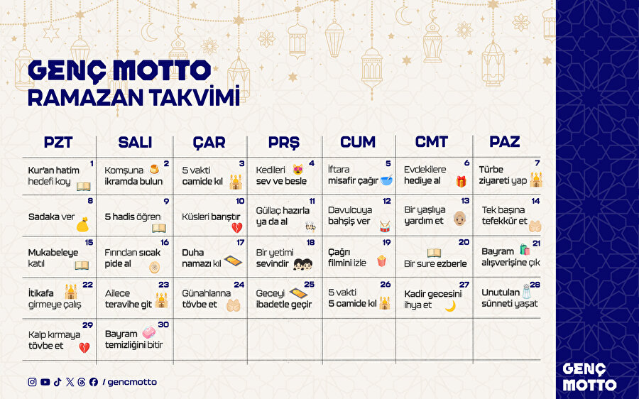 Genç Motto Ramazan Görev Takvimi
