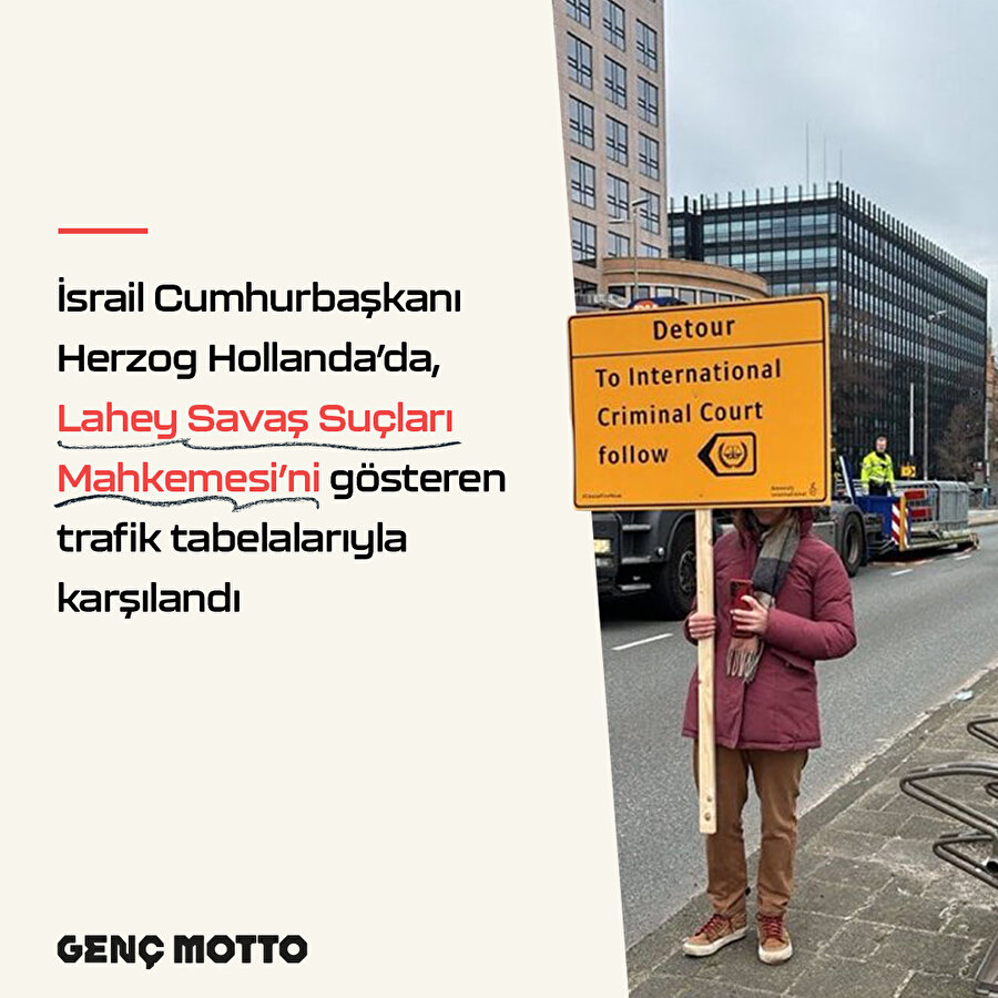 İsrail Cumhurbaşkanı Herzog'a tabelalı karşılama