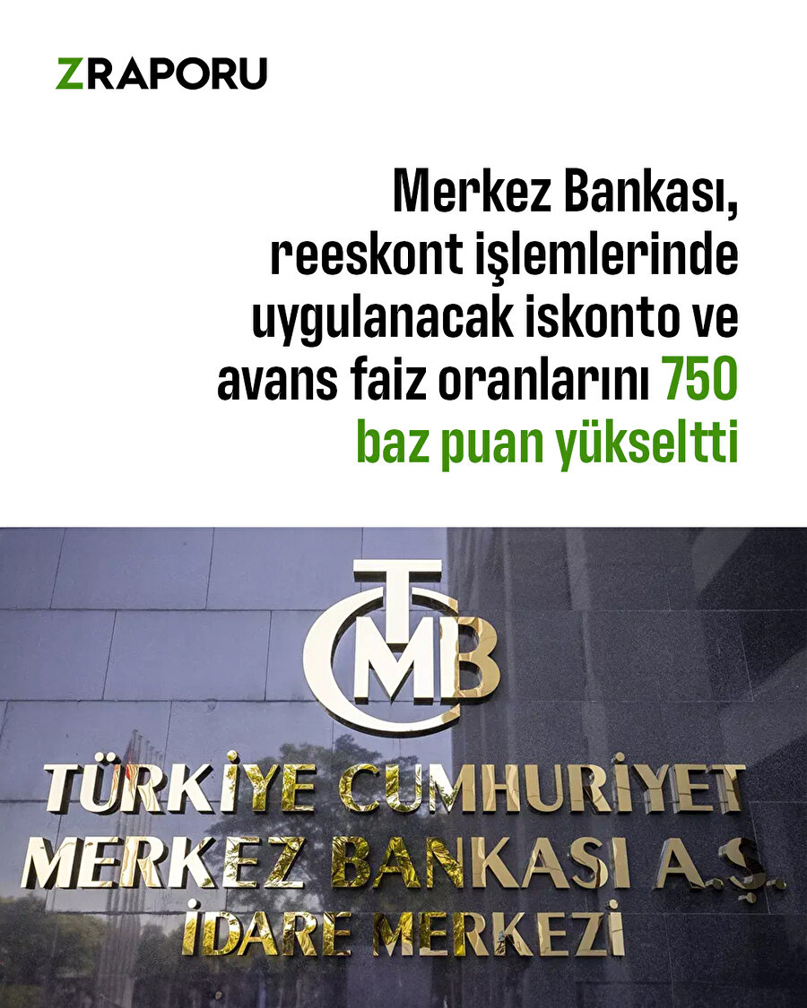 Merkez Bankası, reeskont işlemlerde faiz oranını artırdı
