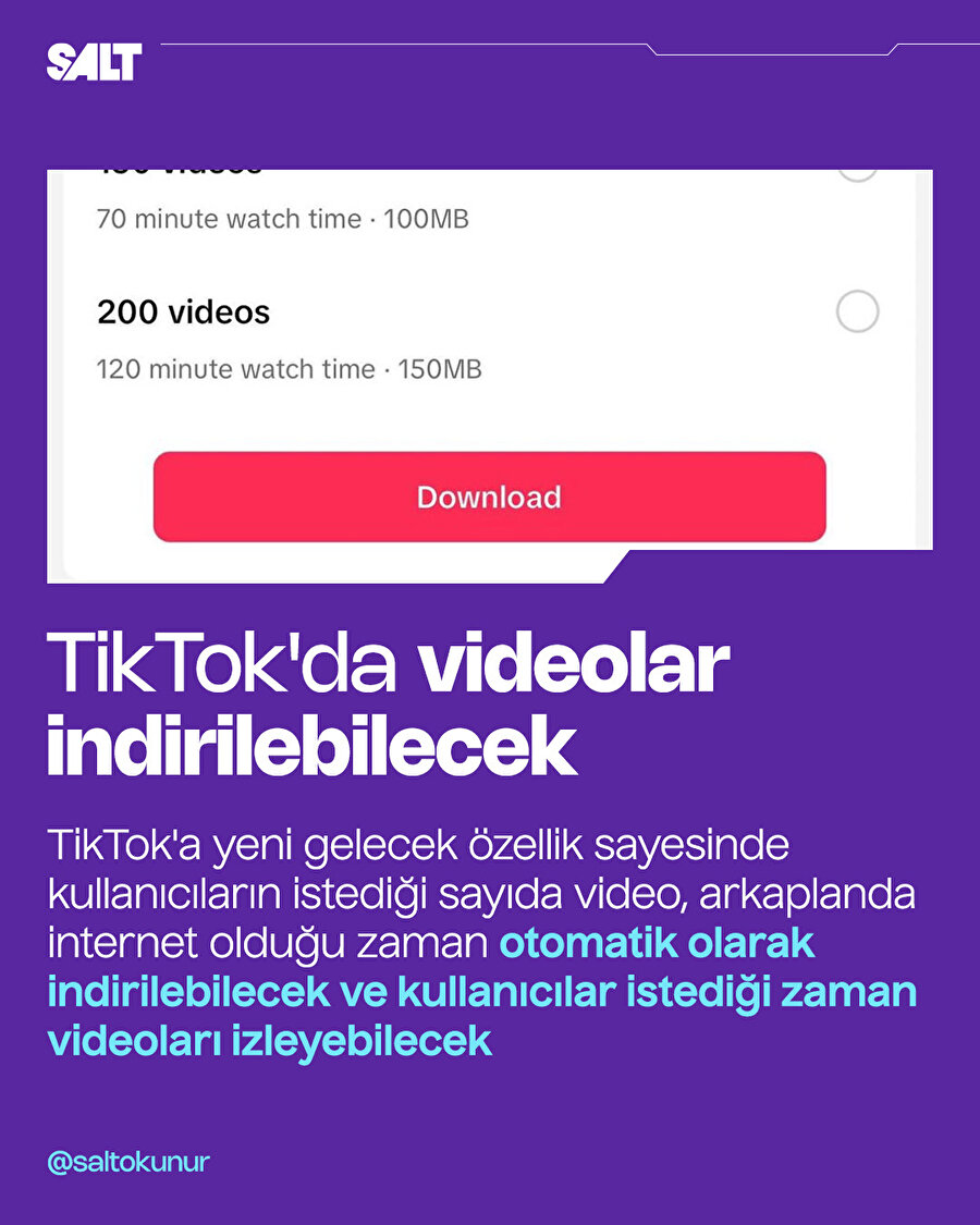 TikTok'da videolar indirilebilecek