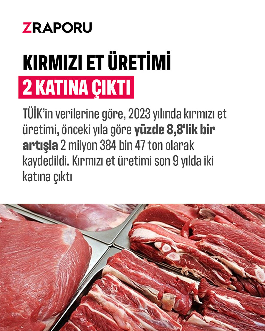 Kırmızı et üretimi 9 yılda 2 katına çıktı 