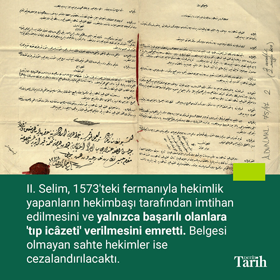 Sultan II. Selim'in hekimlere fermanı