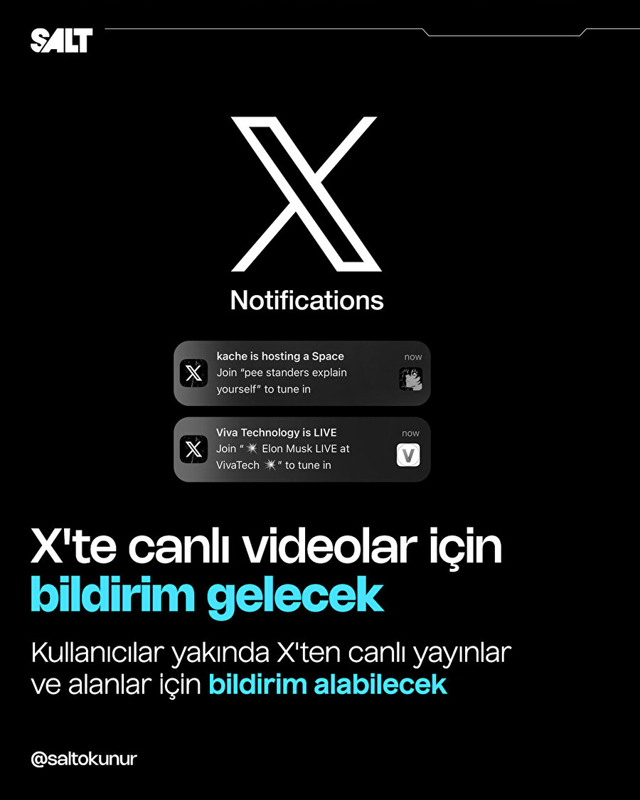 X'te canlı videolar için bildirim gelecek