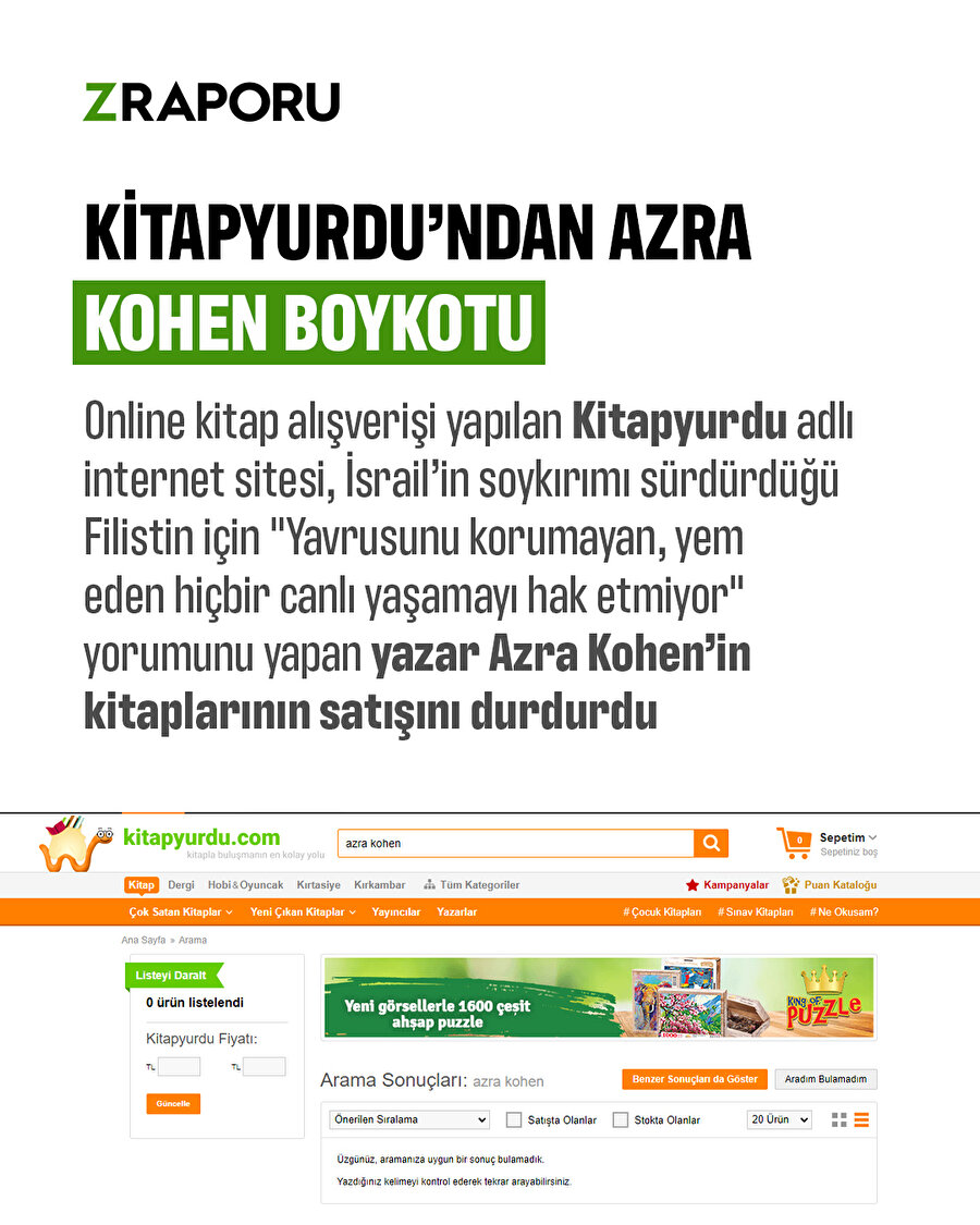 Kitapyurdu'ndan Azra Kohen'e boykot 