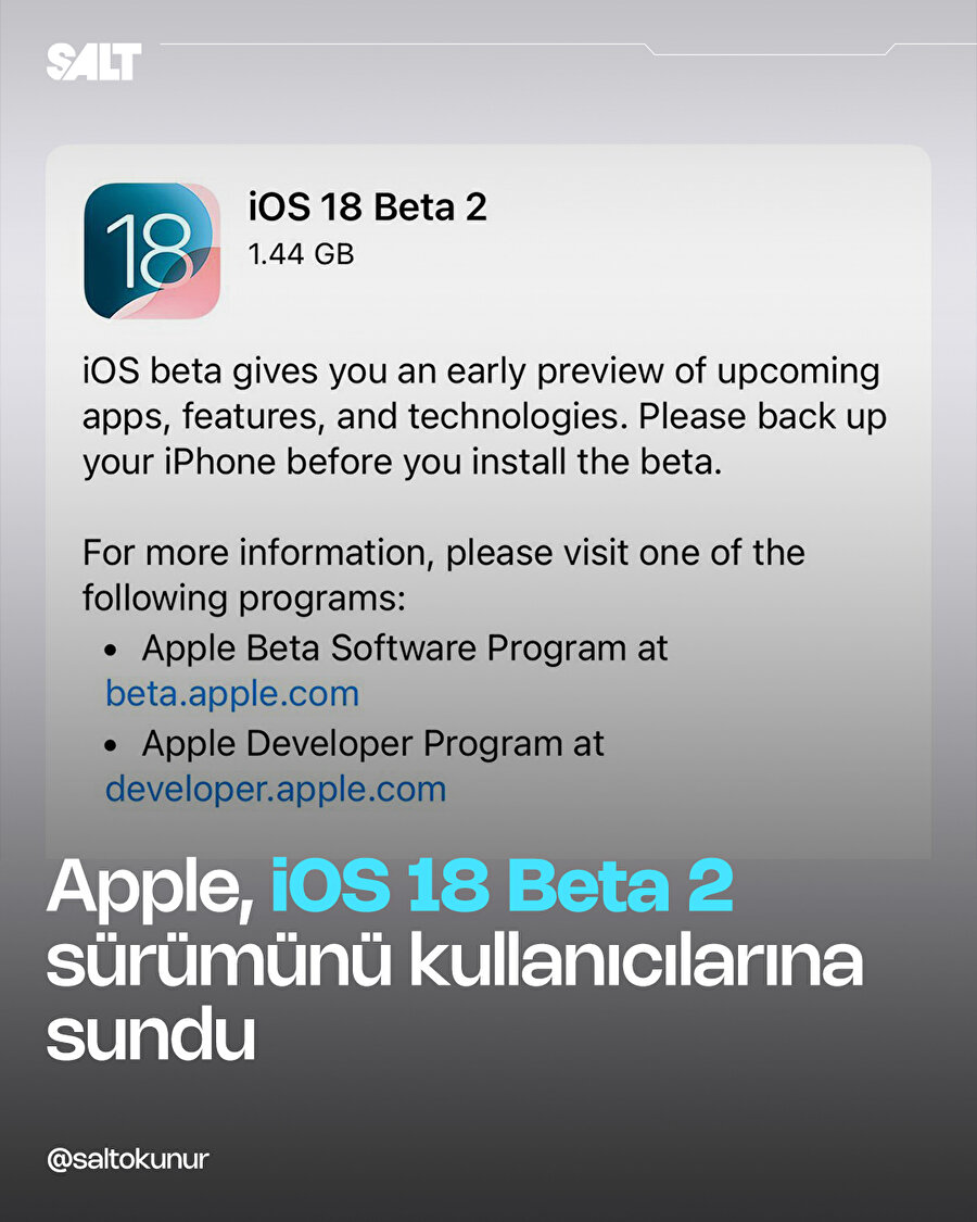iOS 18 Beta 2 sürümü yayınlandı