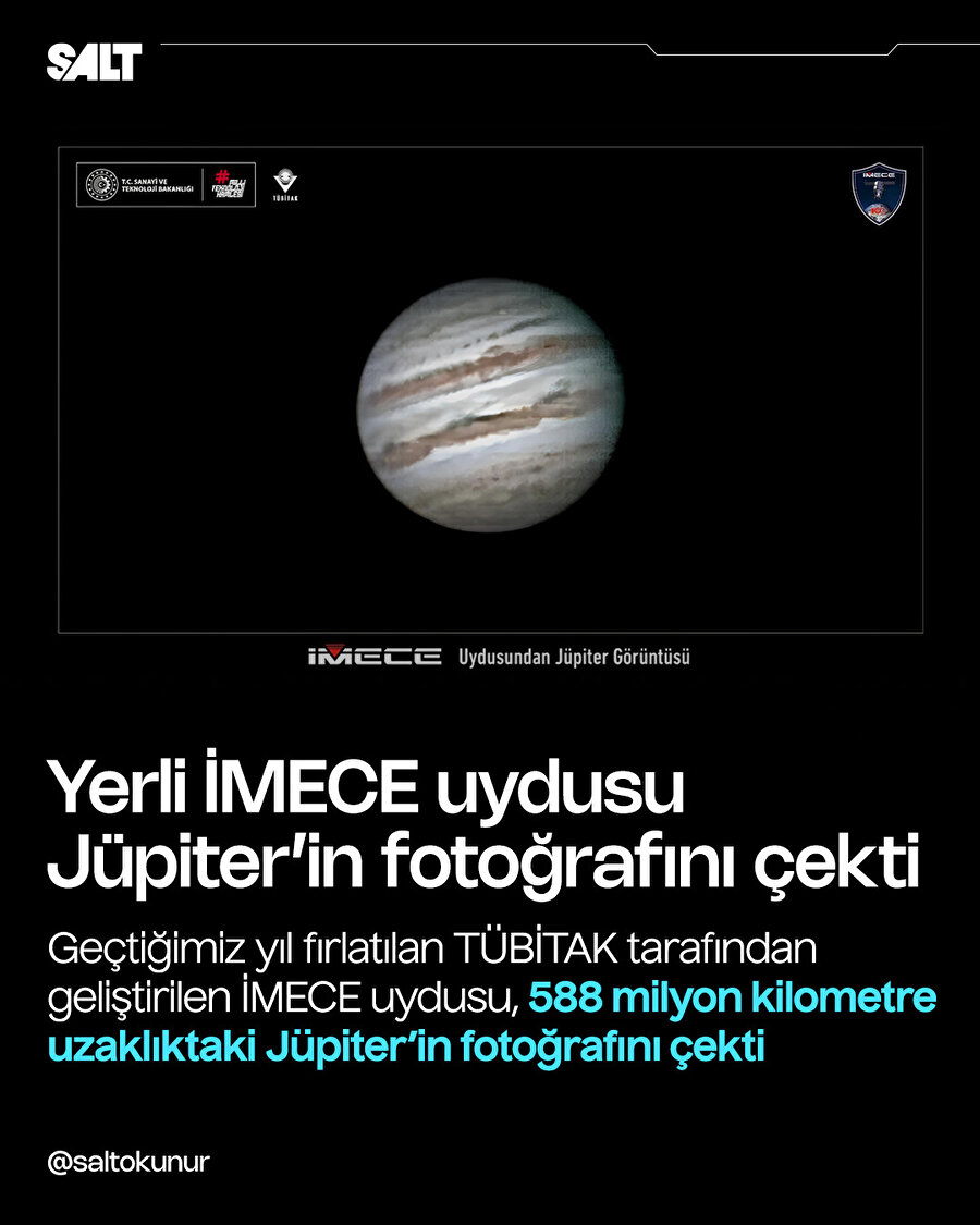 Yerli İMECE uydusu Jüpiter'in fotoğrafını çekti 