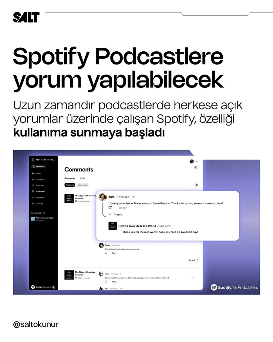 Spotify Podcastlere yorum yapılabilecek