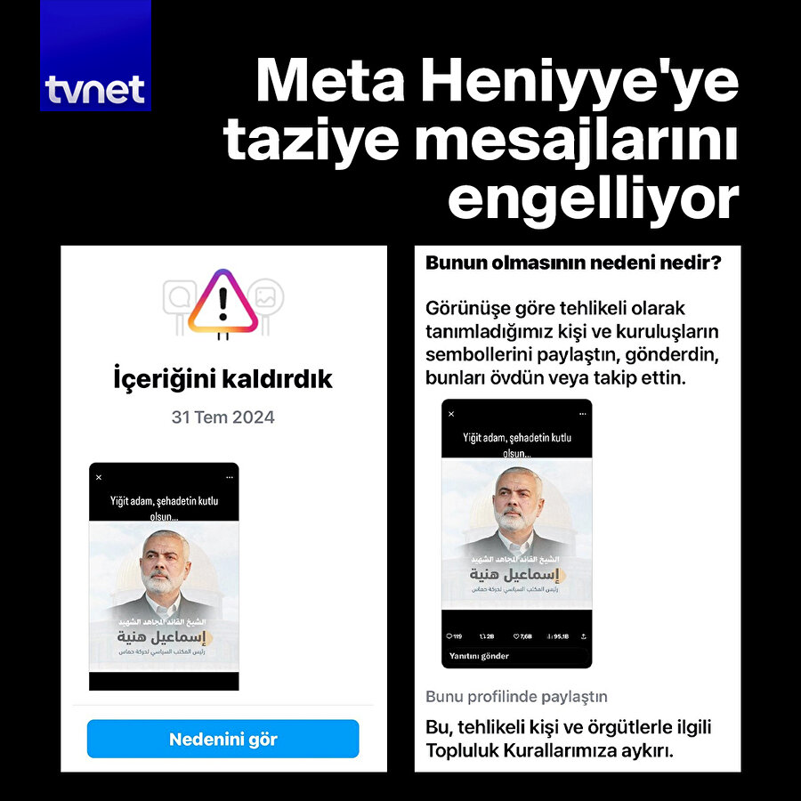 Meta Heniyye'ye başsağlığı mesajlarını engel oluyor