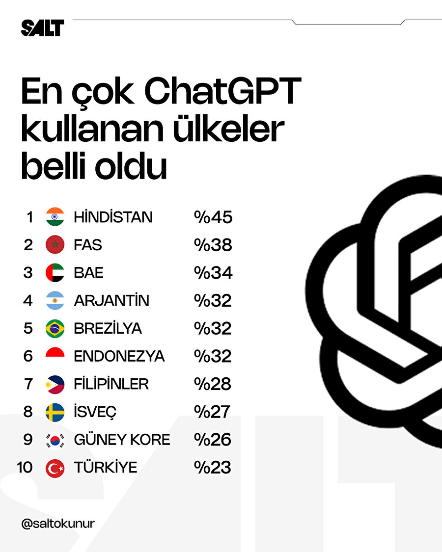 ChatGPT'yi en çok kullanan ülkeler açıklandı