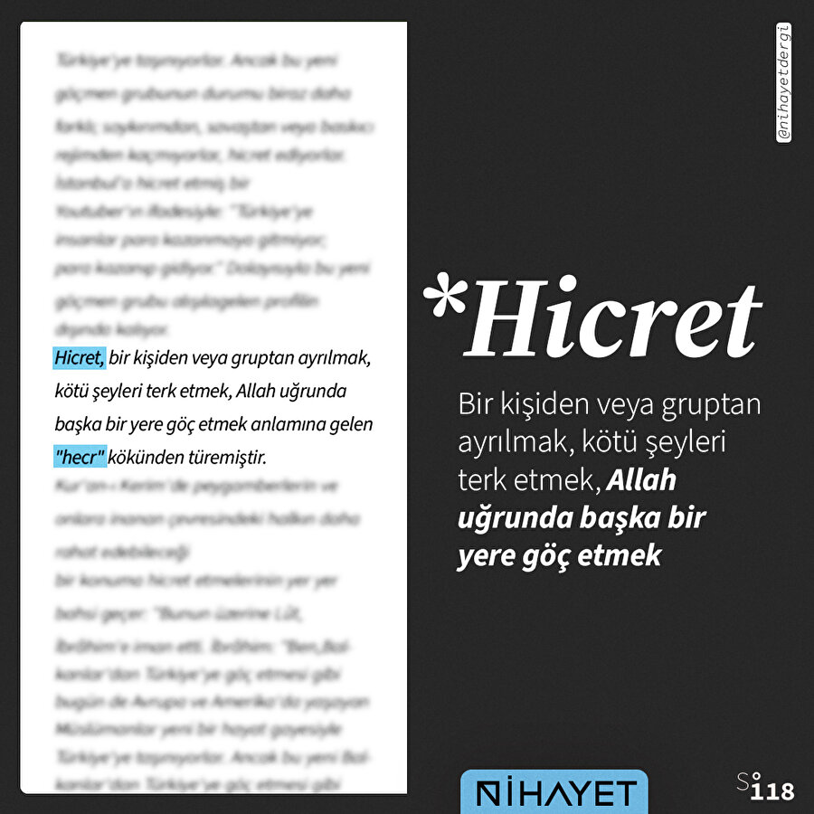 Nihayet Dergi sözlüğü: Hicret 📖