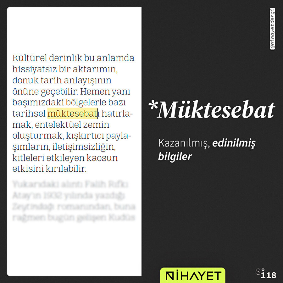 Nihayet Dergi sözlüğü: Müktesebat 📖